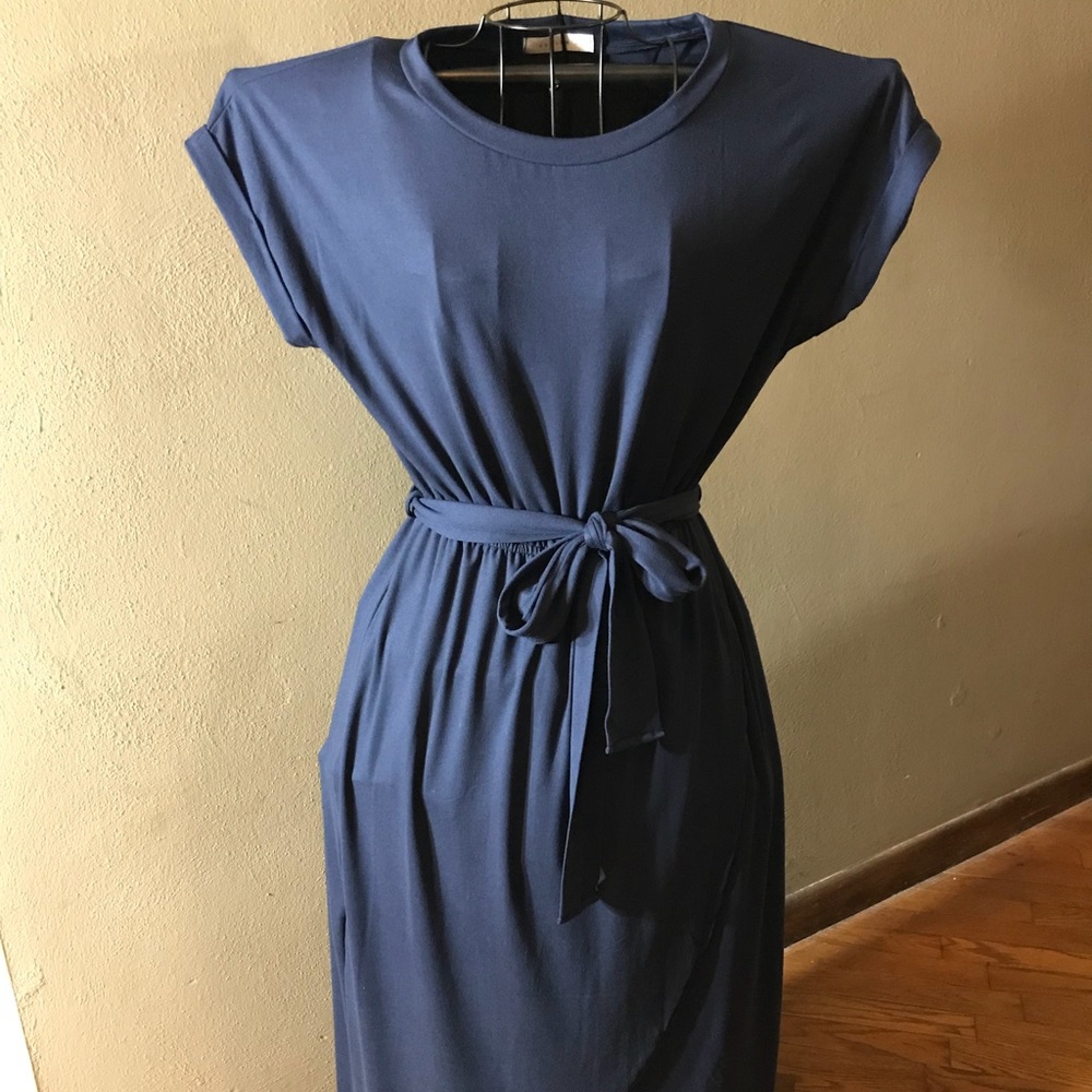 Navy High Low Wrap Dress
